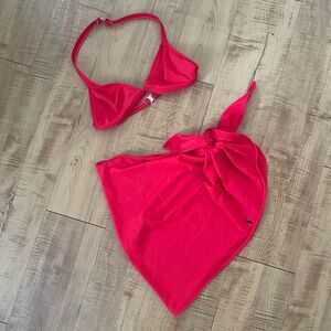 Vintage Ralph Lauren Red Bikini Top & Sarong Set